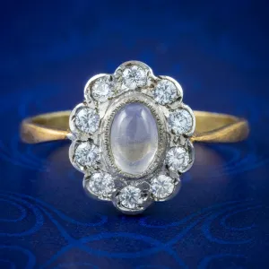 Edwardian Style Moonstone Cluster Ring 9ct Gold On Silver