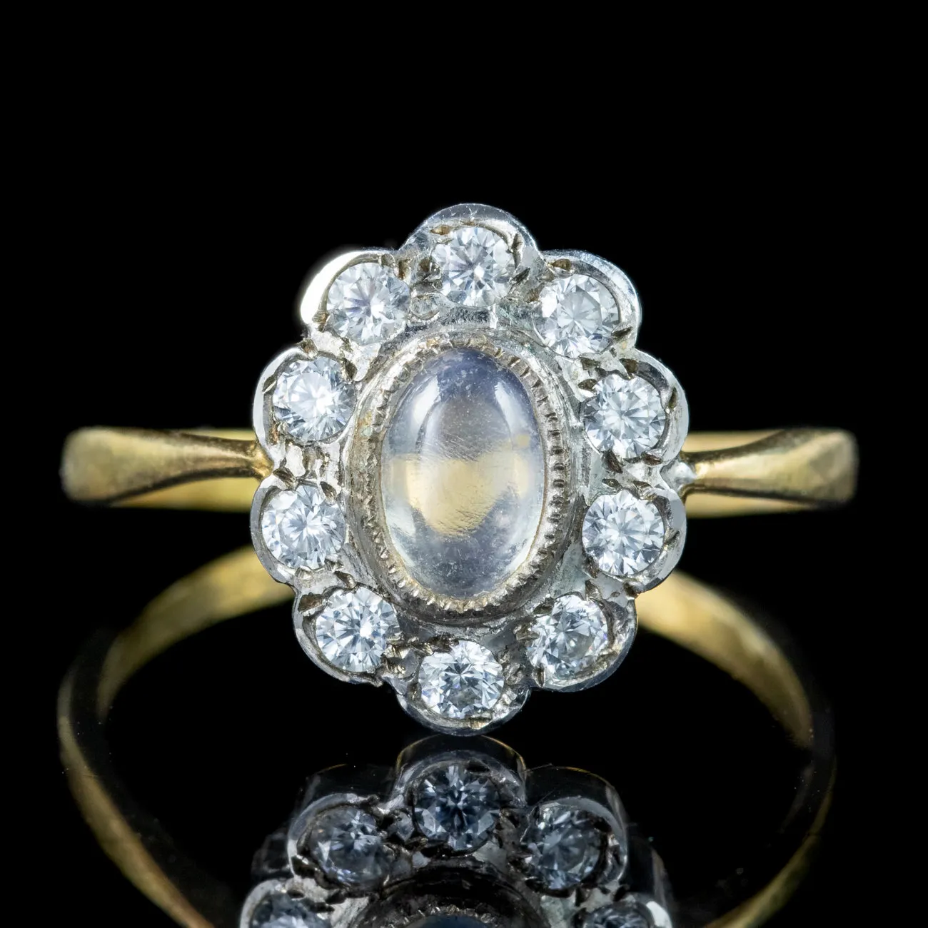 Edwardian Style Moonstone Cluster Ring 9ct Gold On Silver