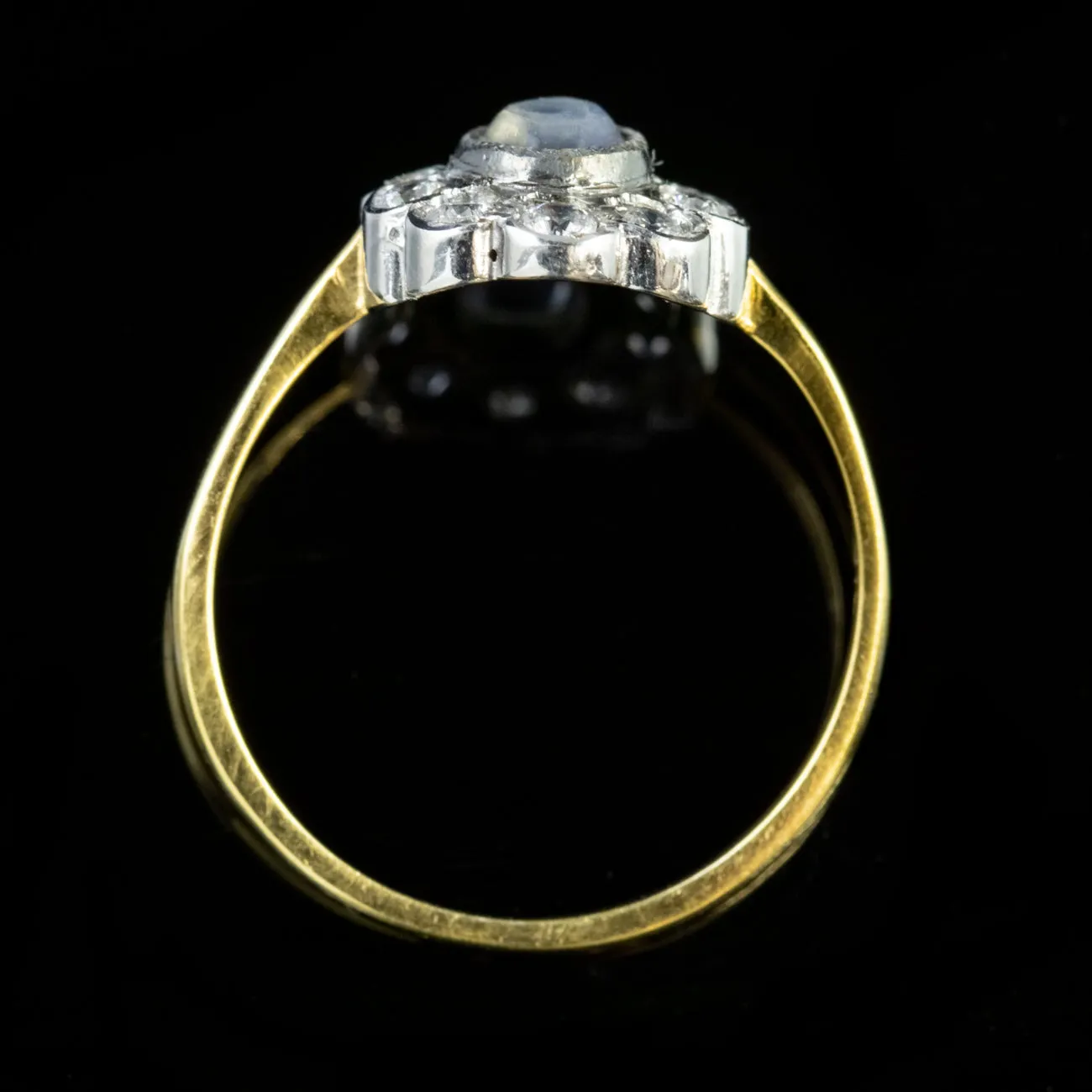 Edwardian Style Moonstone Cluster Ring 9ct Gold On Silver