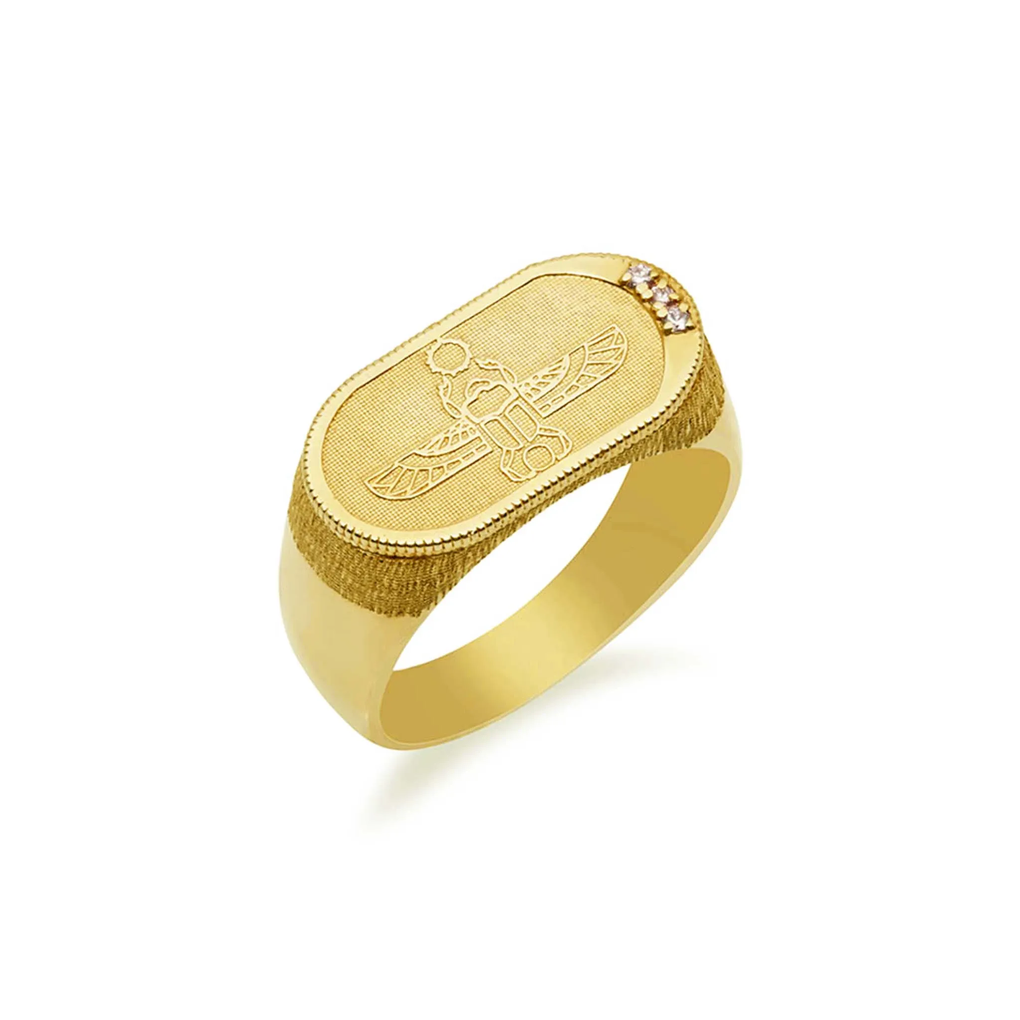 Egyptian Scarab Signet Ring   White Diamonds