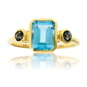 Emerald-Cut Blue Topaz & London Blue Topaz Accented Ring