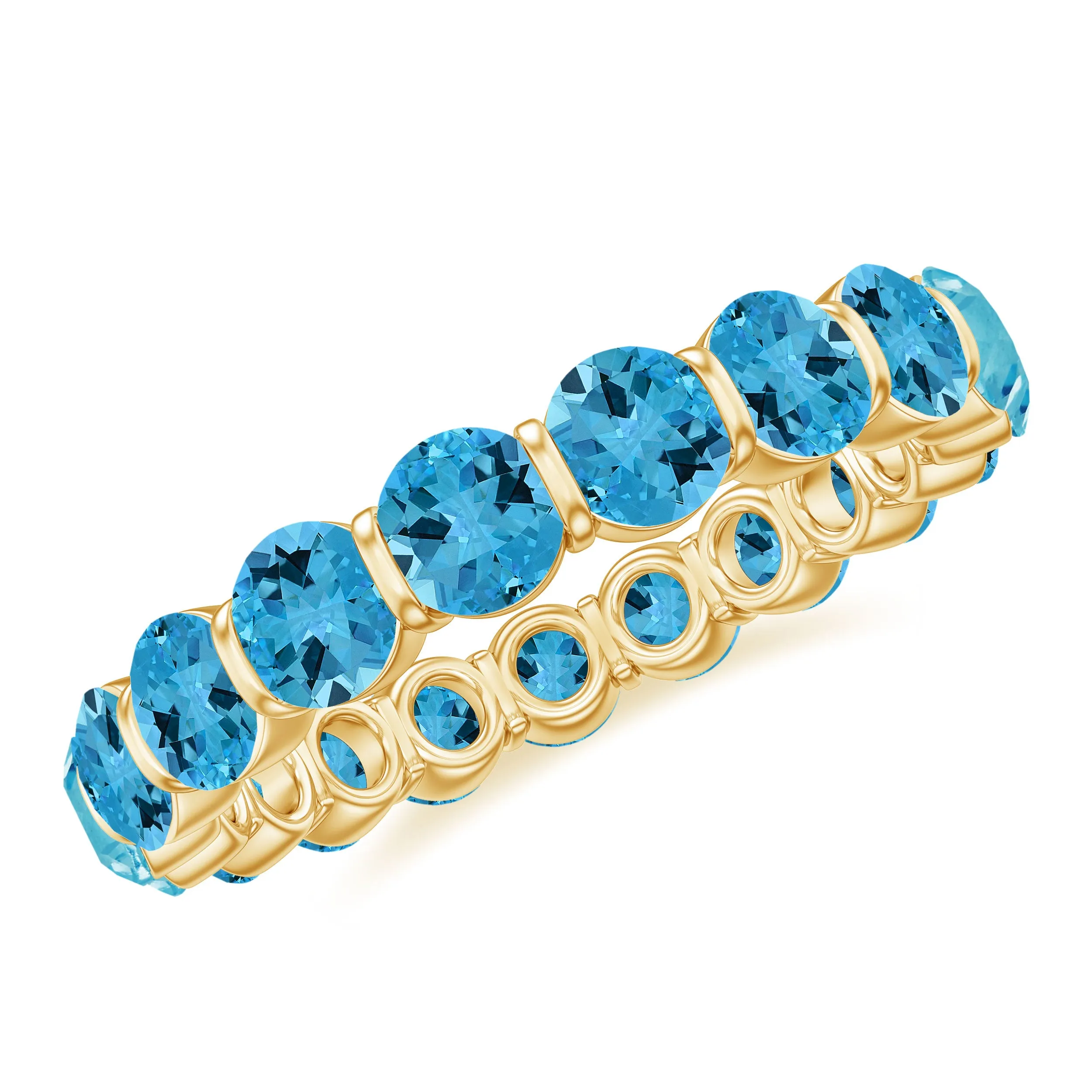 Eternity Band with Swiss Blue Topaz in Bar Setting for women