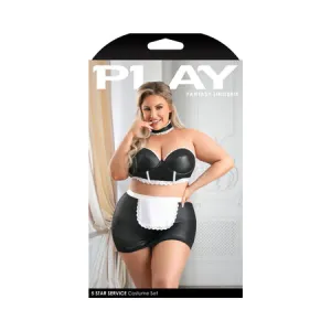 Fantasy Lingerie Play Adjustable Open Back Spanking Skirt: G-string Panty & Choker Costume 1XL/2XL