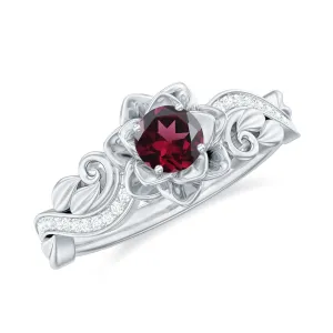 Flower Inspired Rhodolite and Diamond Engagement Ring