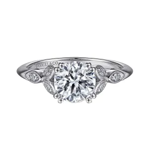 Gabriel "Celia" 14K White Gold Trio Milgrain Petal Victorian Style Engagement Ring Mounting