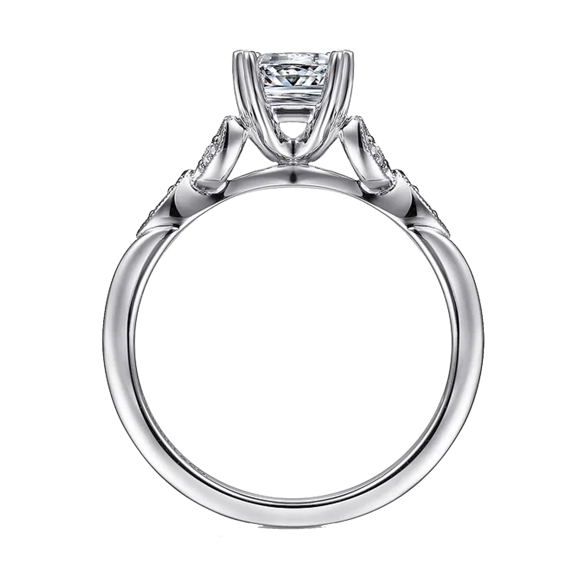 Gabriel "Celia" 14K White Gold Trio Milgrain Petal Victorian Style Engagement Ring Mounting