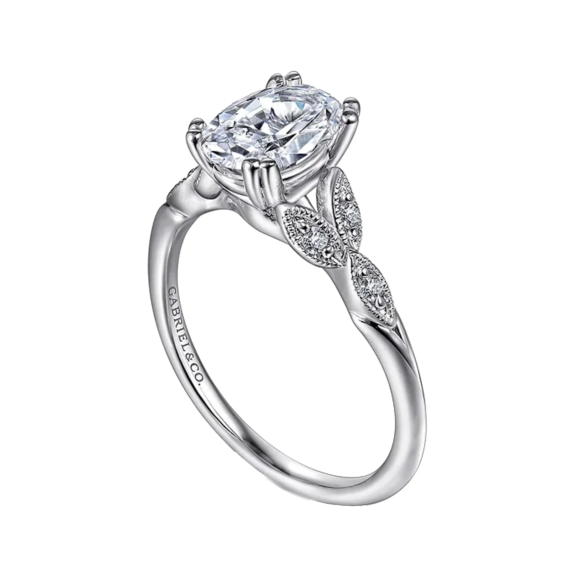 Gabriel "Celia" 14K White Gold Trio Milgrain Petal Victorian Style Engagement Ring Mounting