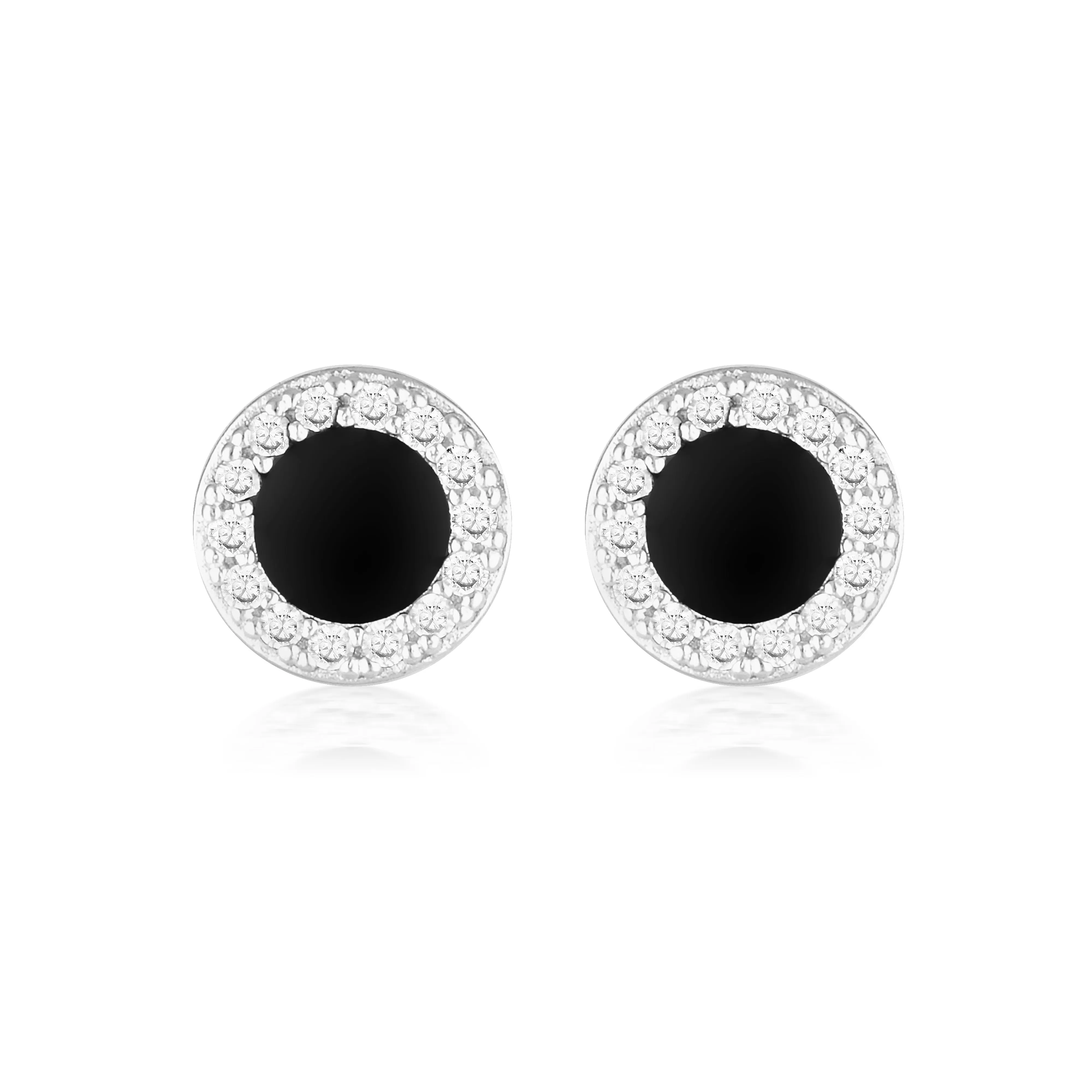 Georgini Reflection Enamel Stud Earrings - Silver/Black