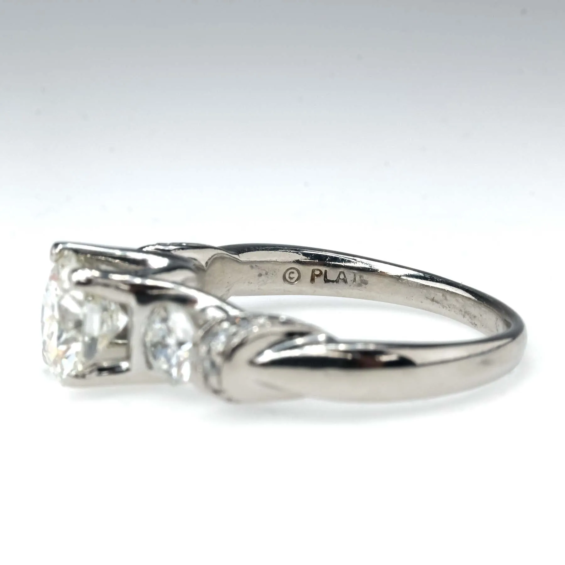 GIA 1.54ct VS2/J Round Diamond Three Stone Engagement Ring in Platinum