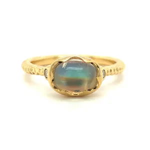 Gold & Rainbow Moonstone Wishing Well Ring - "Prismatic Daydream"