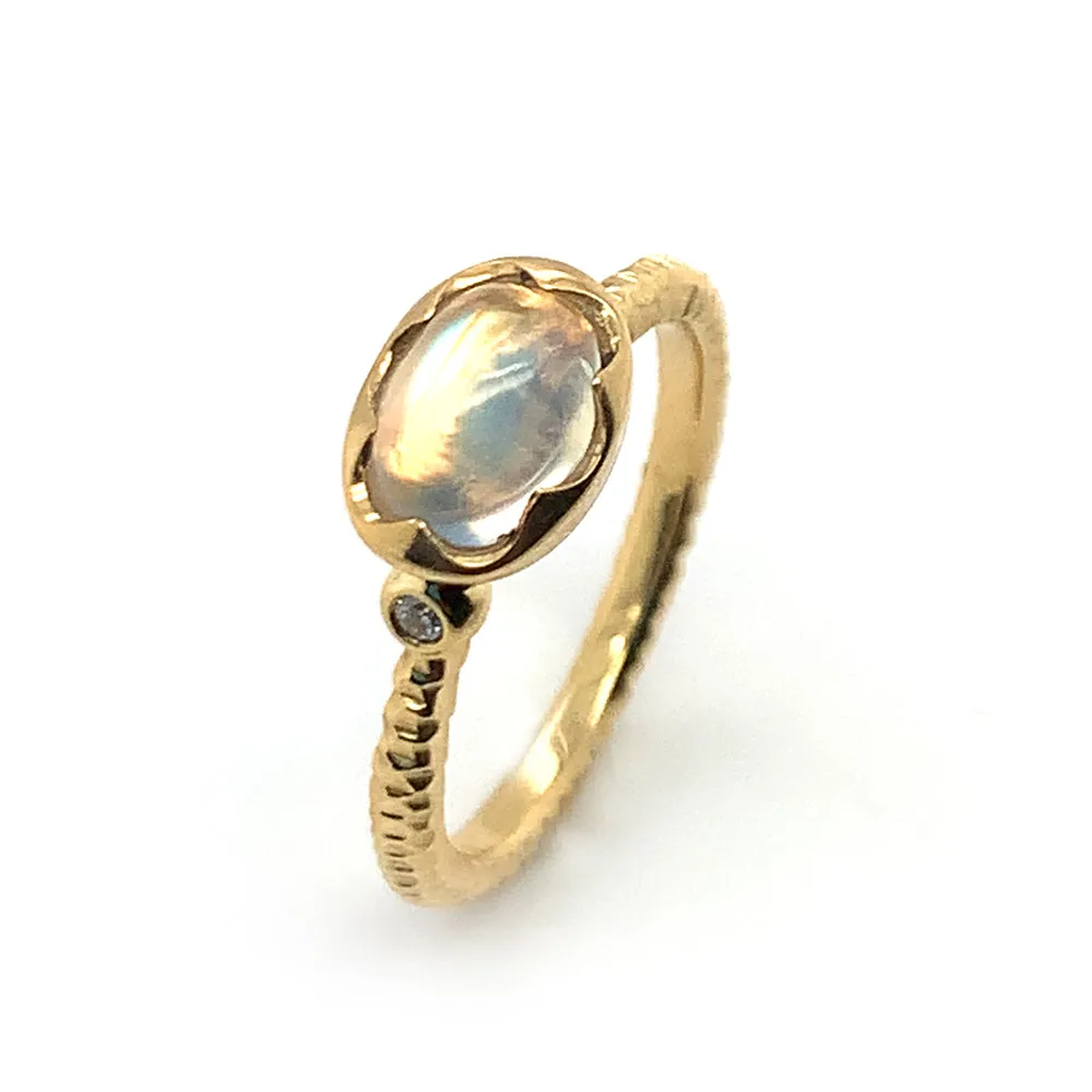 Gold & Rainbow Moonstone Wishing Well Ring - "Prismatic Daydream"