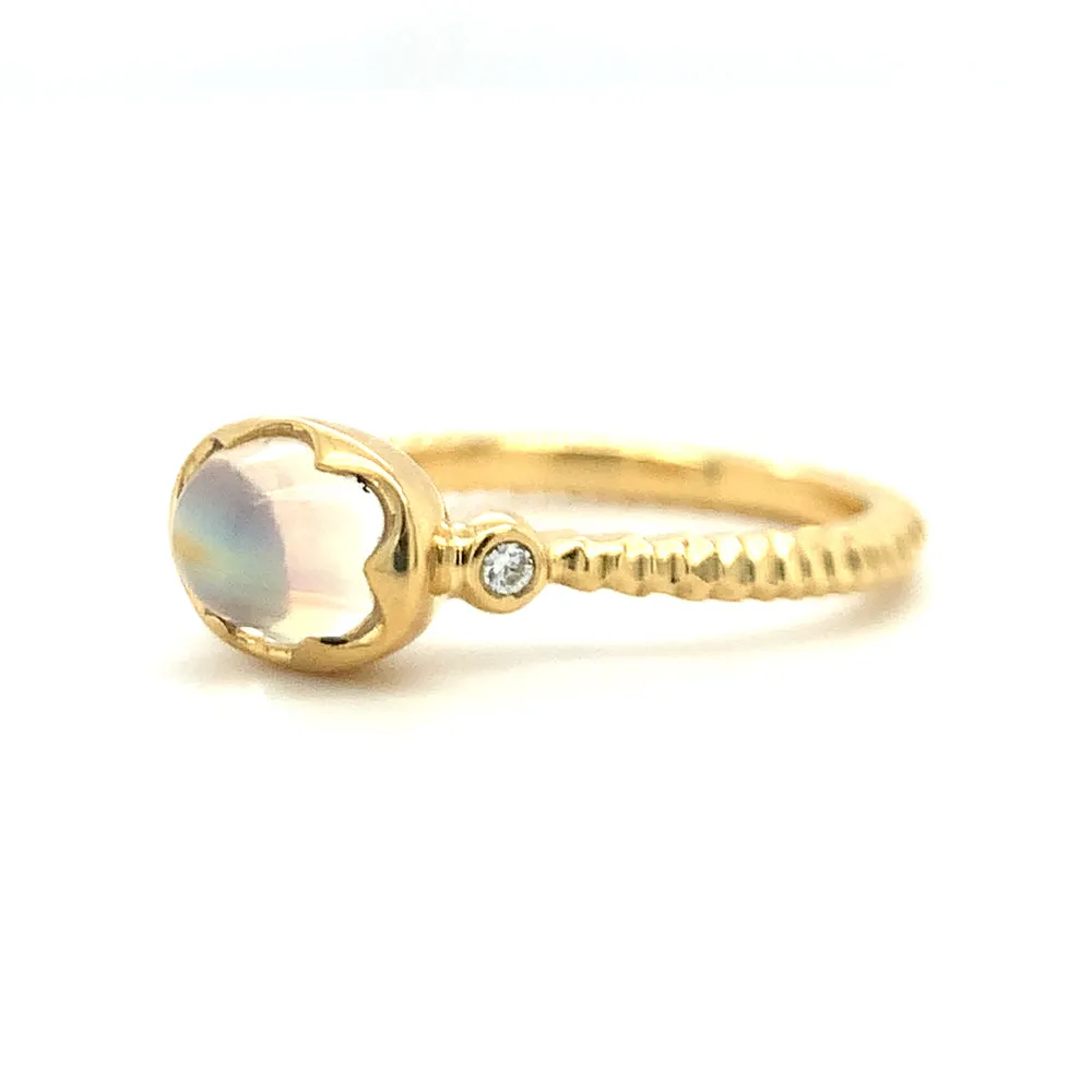 Gold & Rainbow Moonstone Wishing Well Ring - "Prismatic Daydream"