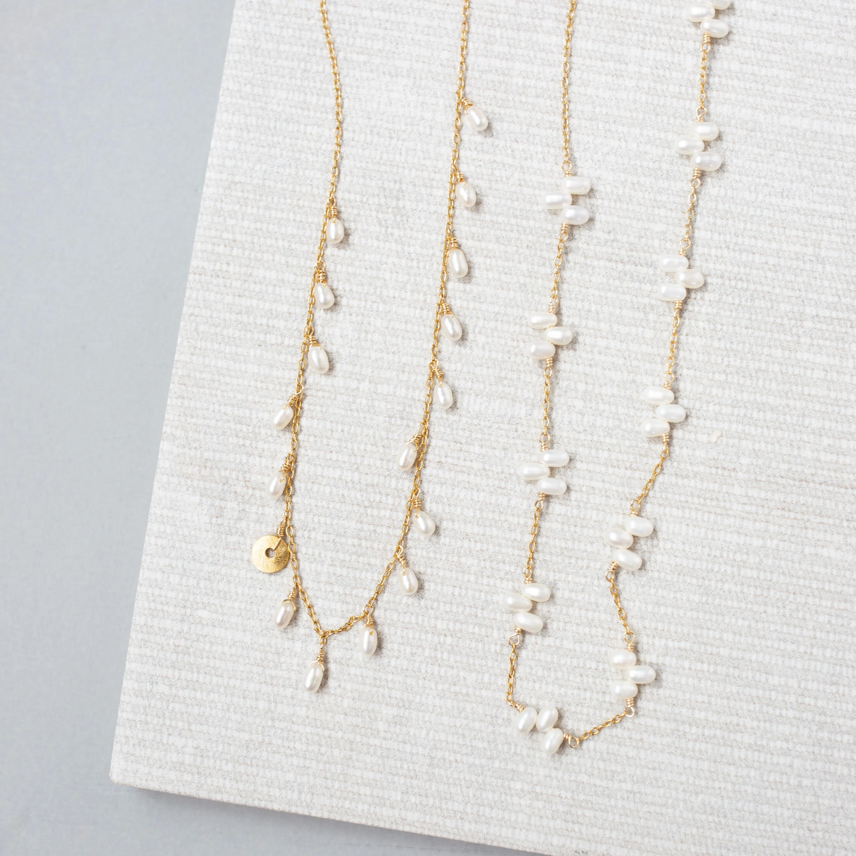 Gold Bead Pearl Layering Necklace