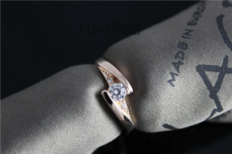 Gold Plated Crystal Engagement Silver Zircon Diamond Ring