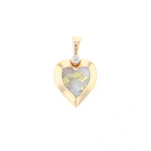 Gold Quartz Heart Shape Inlaid Pendant with .02ct Diamond