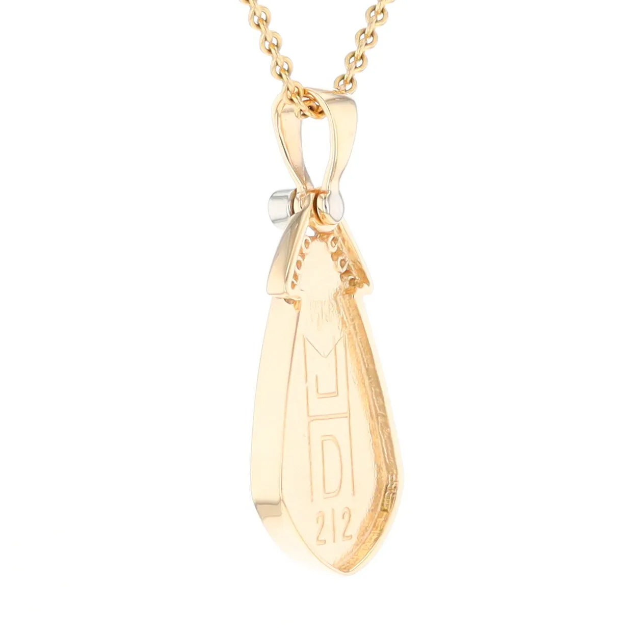 Gold Quartz Necklace Pear Shape Inlaid Pendant with .15ctw Diamonds