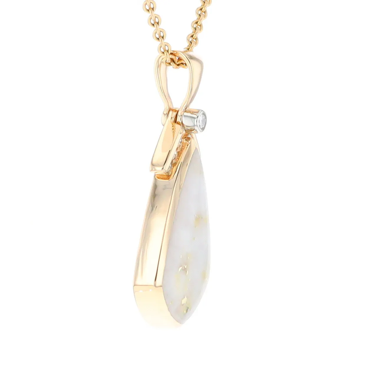 Gold Quartz Necklace Pear Shape Inlaid Pendant with .15ctw Diamonds