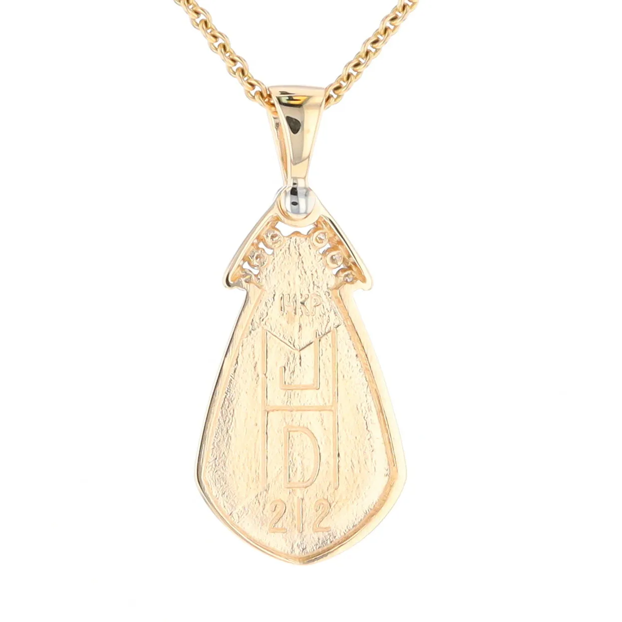 Gold Quartz Necklace Pear Shape Inlaid Pendant with .15ctw Diamonds