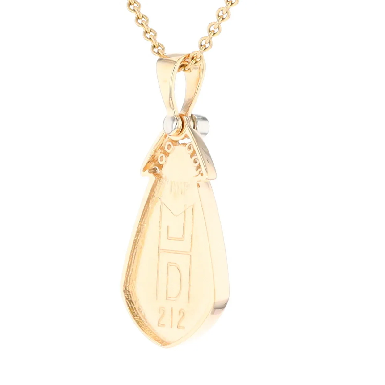 Gold Quartz Necklace Pear Shape Inlaid Pendant with .15ctw Diamonds