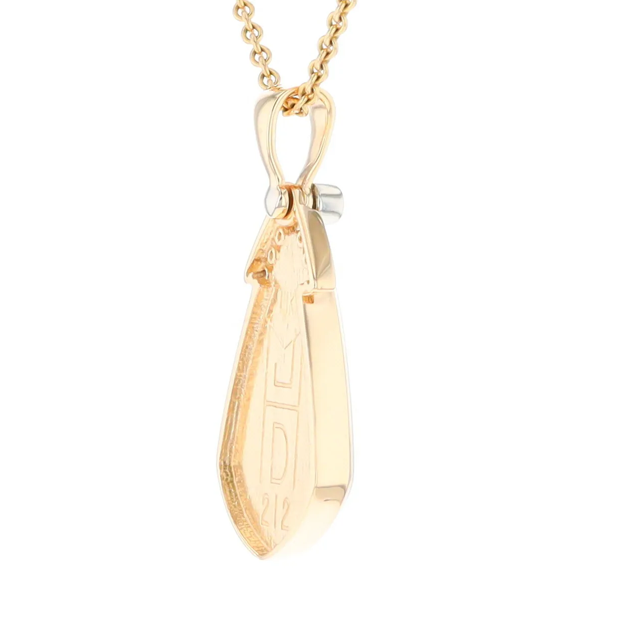 Gold Quartz Necklace Pear Shape Inlaid Pendant with .15ctw Diamonds