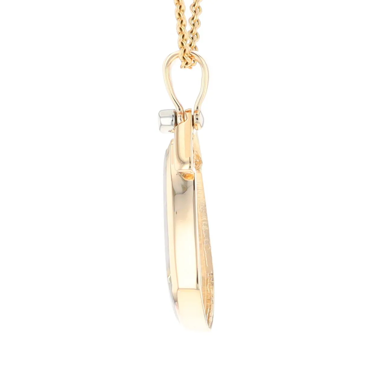 Gold Quartz Necklace Pear Shape Inlaid Pendant with .15ctw Diamonds