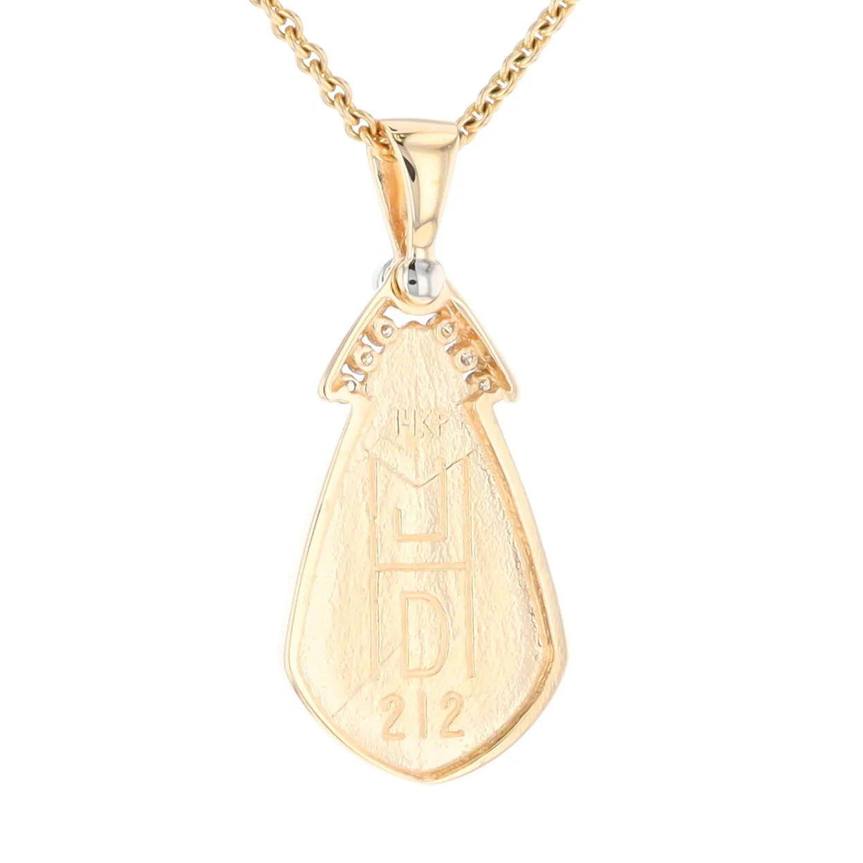 Gold Quartz Necklace Pear Shape Inlaid Pendant with .15ctw Diamonds