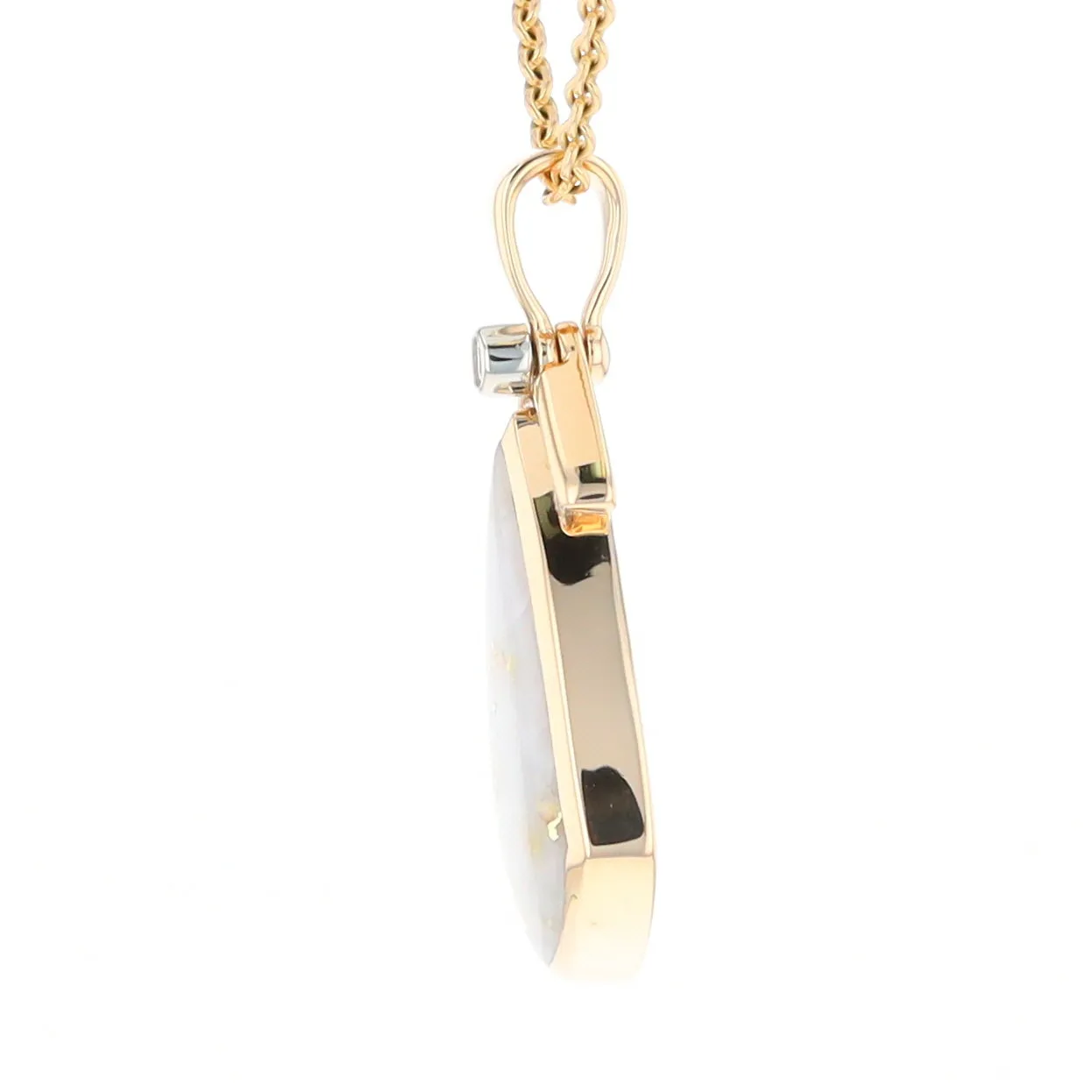 Gold Quartz Necklace Pear Shape Inlaid Pendant with .15ctw Diamonds