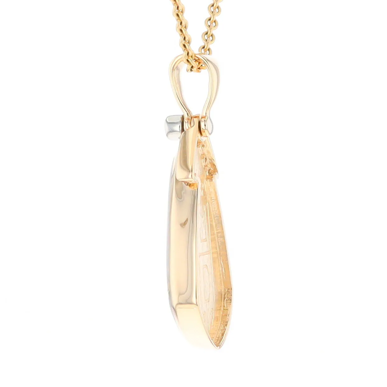 Gold Quartz Necklace Pear Shape Inlaid Pendant with .15ctw Diamonds