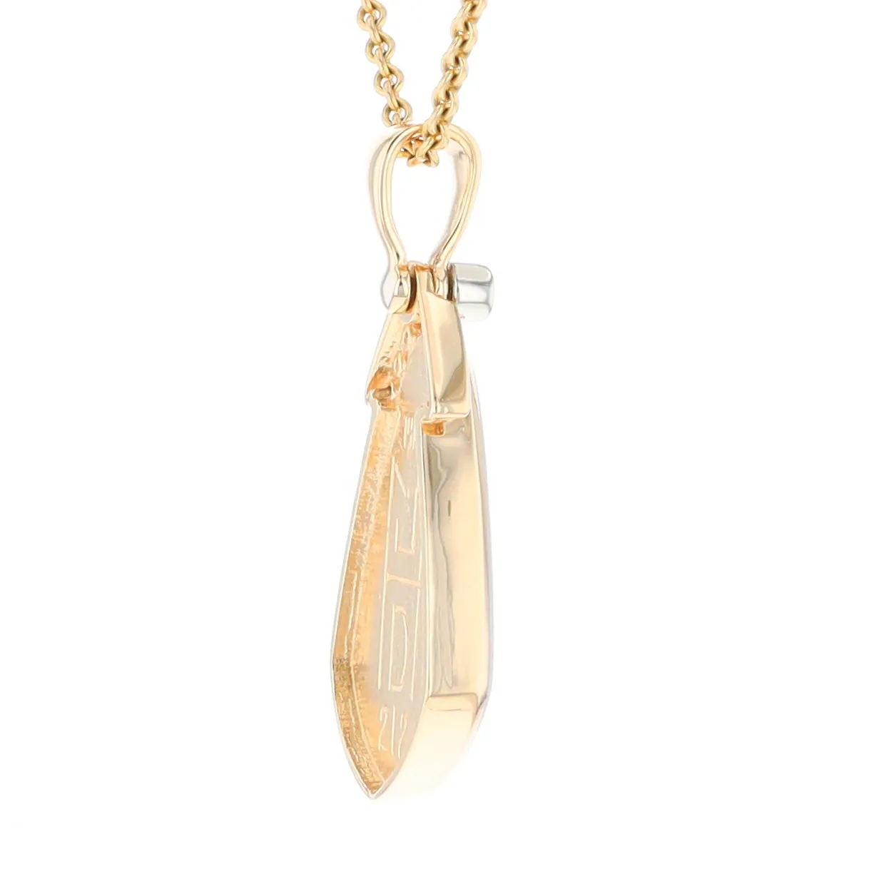 Gold Quartz Necklace Pear Shape Inlaid Pendant with .15ctw Diamonds