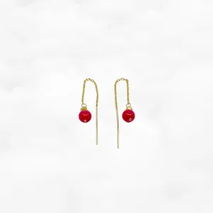 Gold Red Coral Thread Earrings