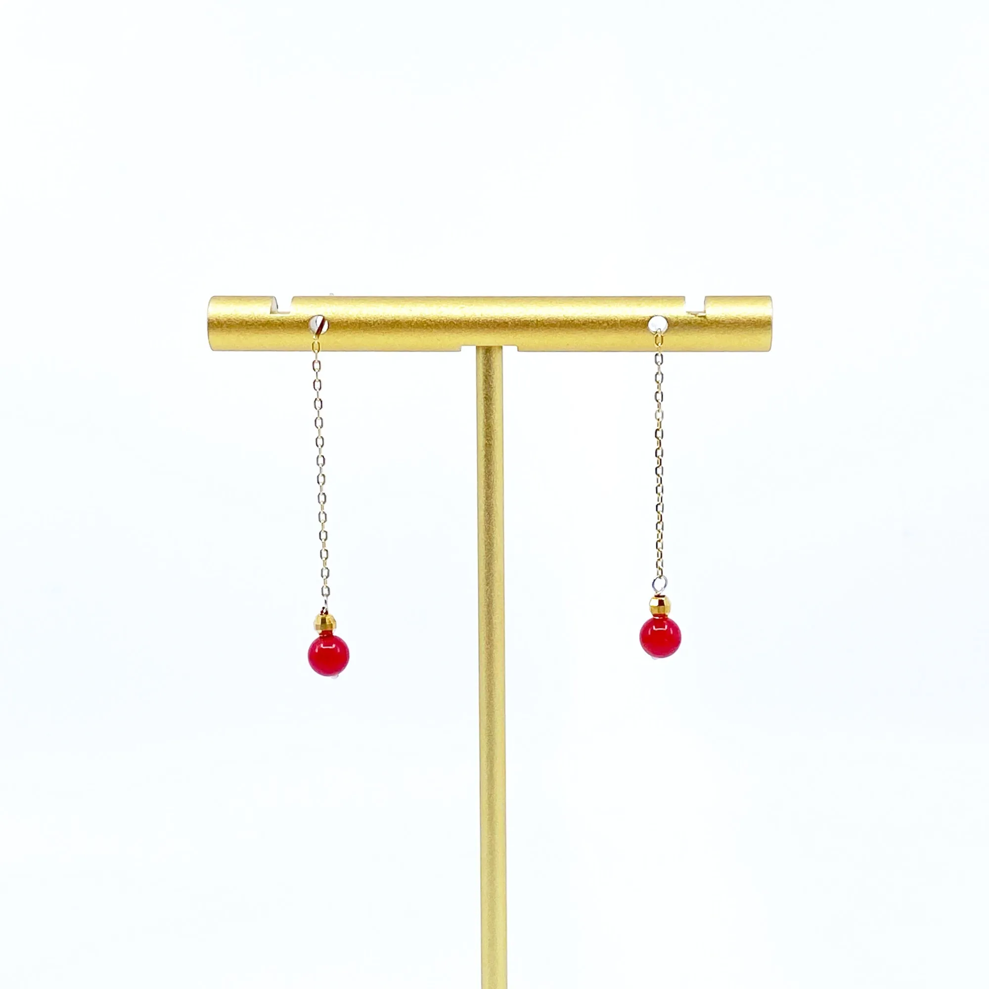 Gold Red Coral Thread Earrings