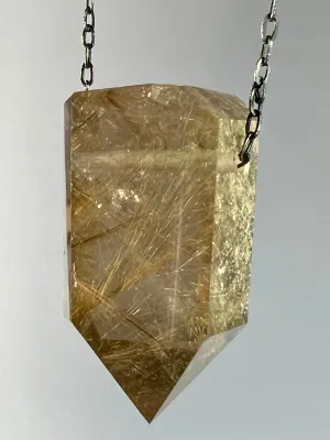 Gold Rutile Quartz Crystal Necklace