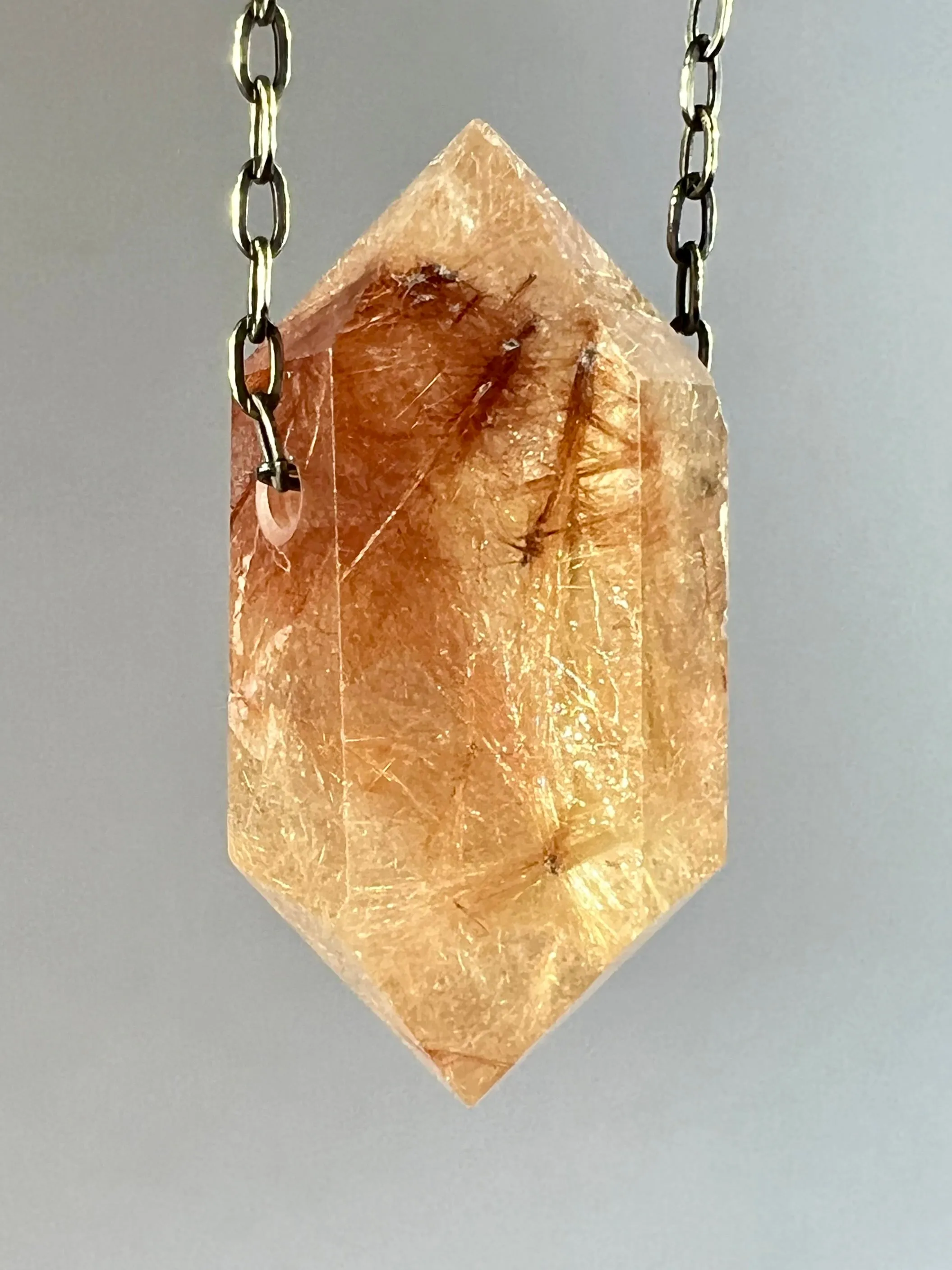 Gold Rutile Quartz Crystal Necklace