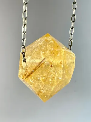 Gold Rutile Quartz Crystal Necklace