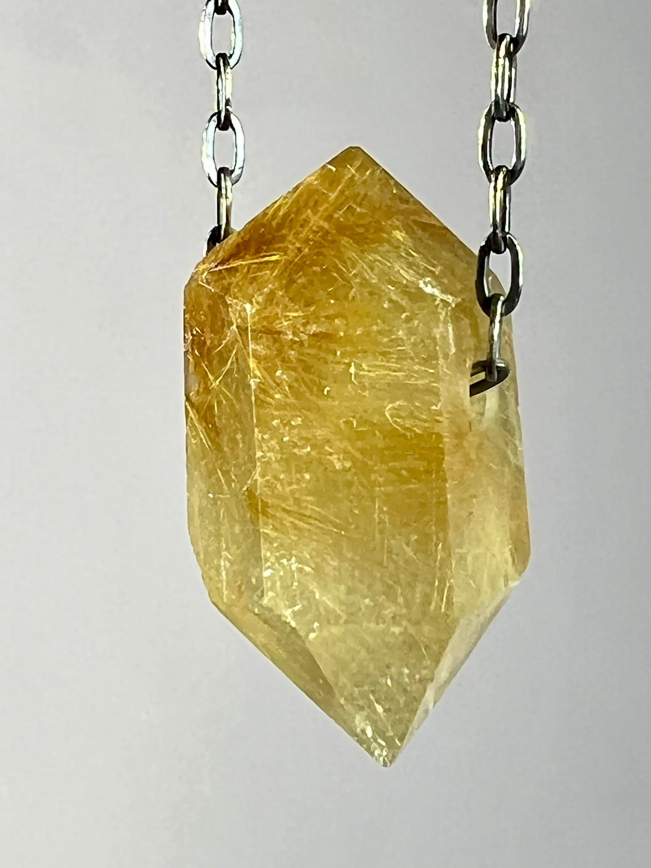 Gold Rutile Quartz Crystal with Hematite  inclusion Necklace