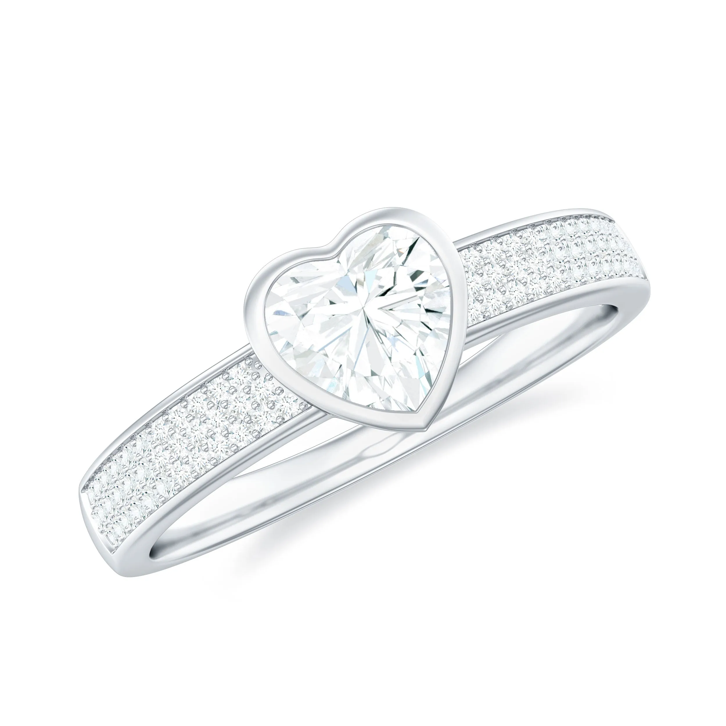 Heart Shape Lab Grown Diamond Solitaire Ring with Side Stones