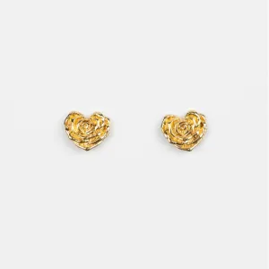 Heart Shaped Flower Studs | Gold