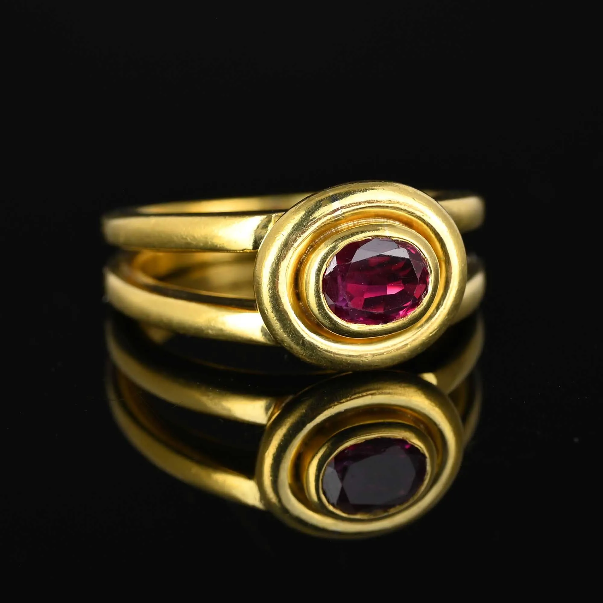 Heavy Modern 18K Gold Ruby Ring, Signet Style