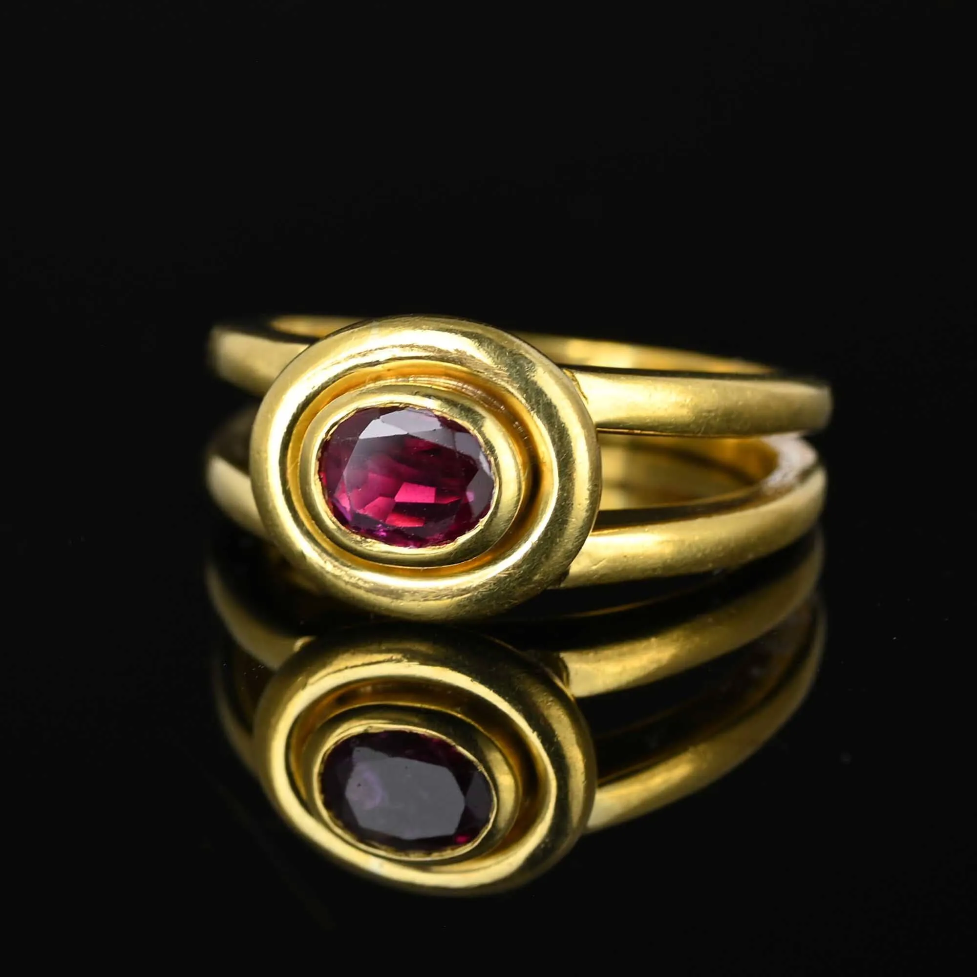 Heavy Modern 18K Gold Ruby Ring, Signet Style