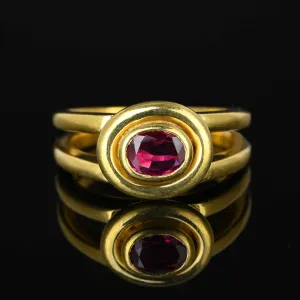 Heavy Modern 18K Gold Ruby Ring, Signet Style