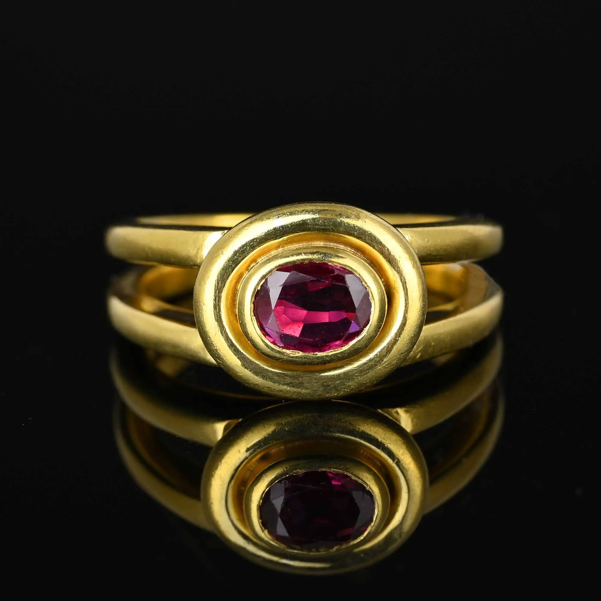 Heavy Modern 18K Gold Ruby Ring, Signet Style