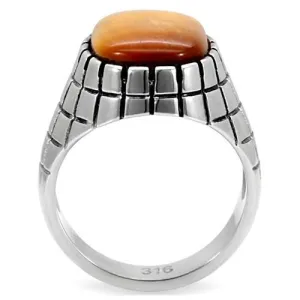 High polished (no plating) Stainless Steel Ring with Synthetic Tiger Eye in Topaz for Women Style TK129