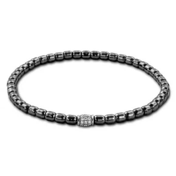 Hulchi Belluni Mens 18K White Gold with Black Rhodium Stretch Bracelet with Diamond Section