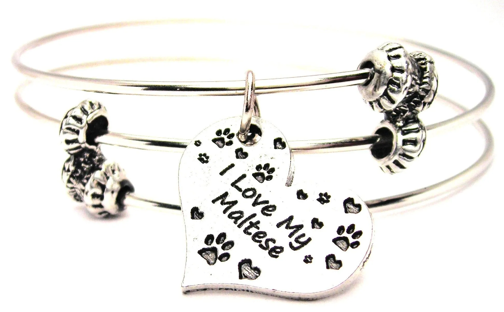 I Love My Maltese Triple Style Expandable Bangle Bracelet