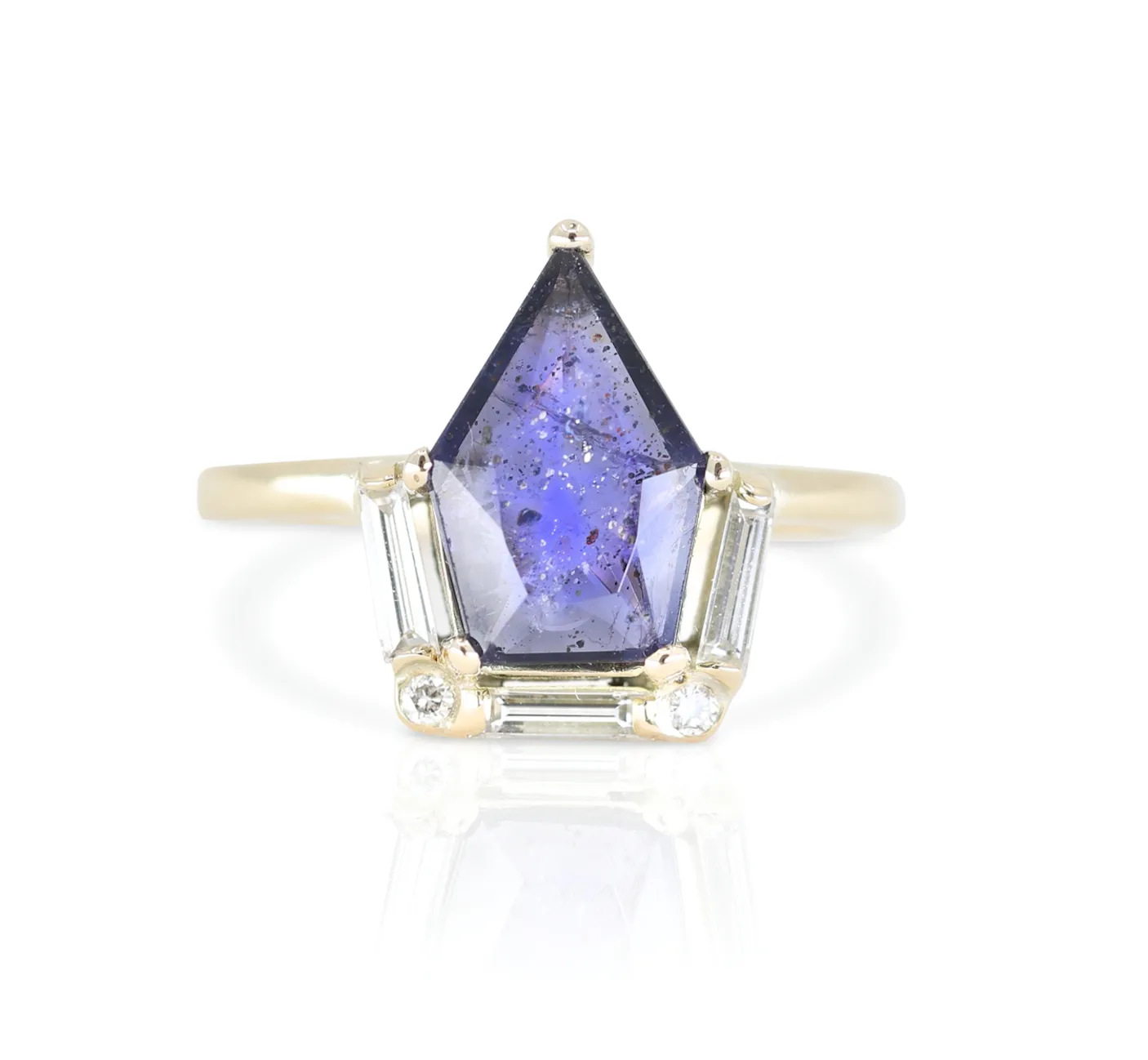 Iolite Sunstone Kite and Diamond 14K Yellow Gold Band