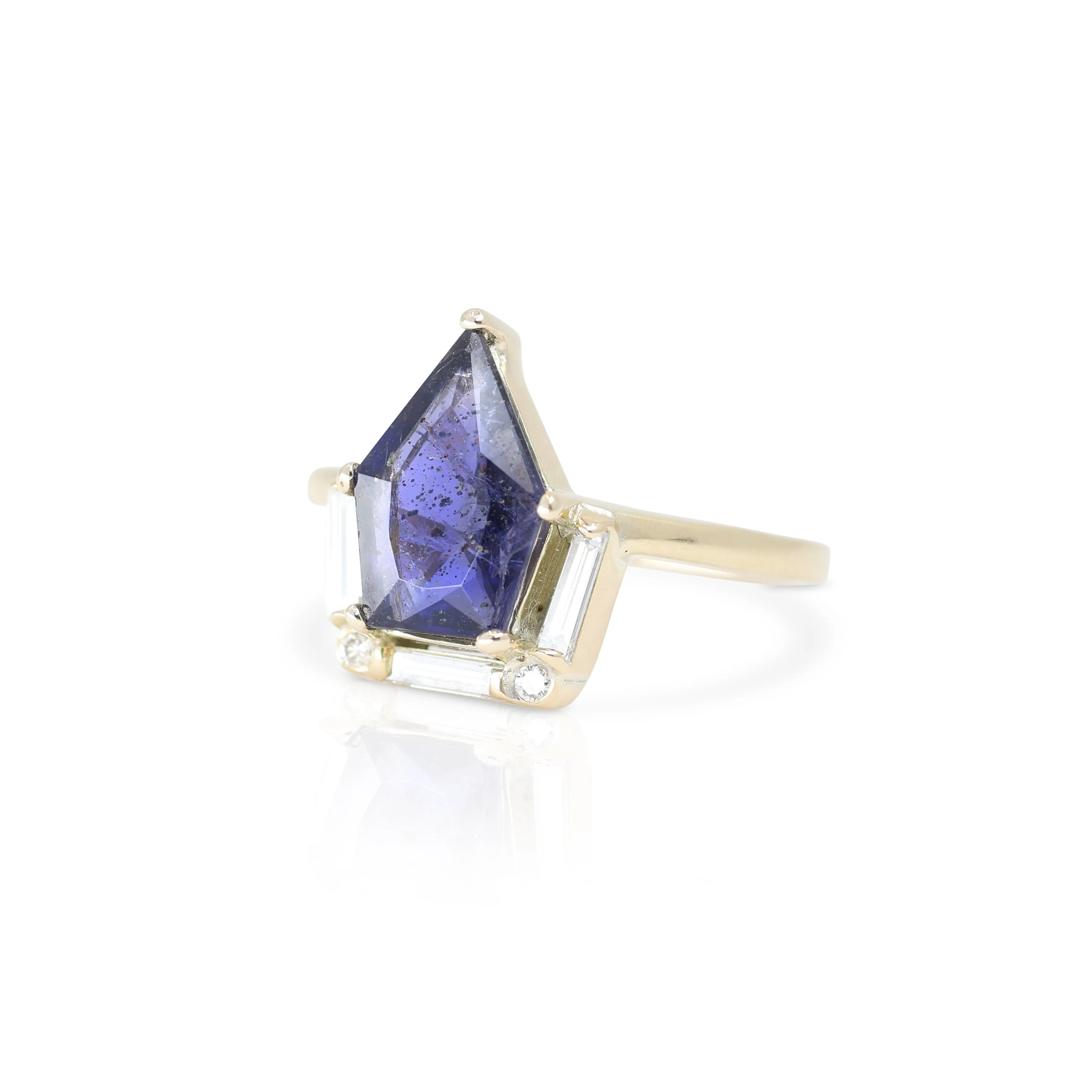 Iolite Sunstone Kite and Diamond 14K Yellow Gold Band