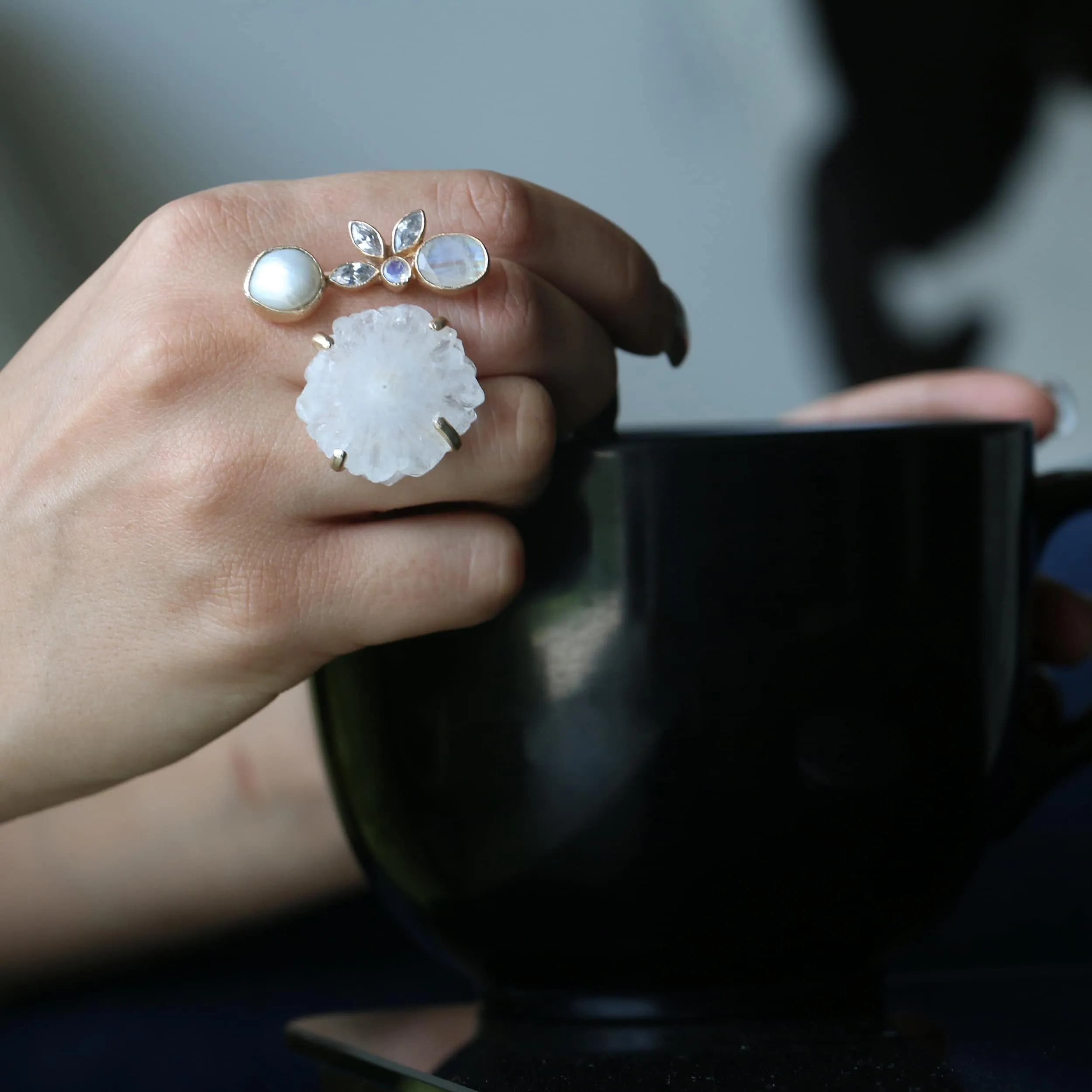 Ivory Druzy Double Finger Ring