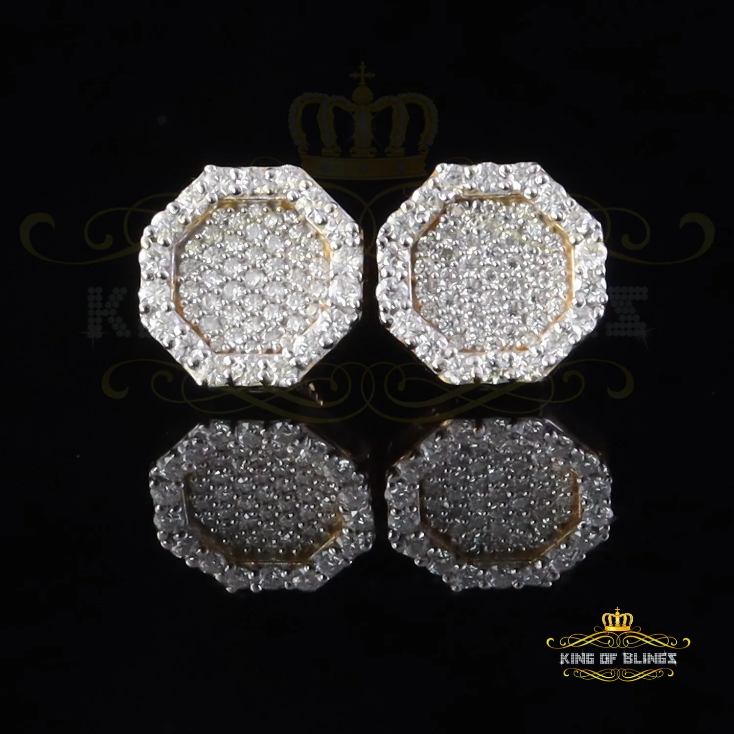 King  of Bling's 925 Yellow Silver 1.00ct VVS 'D' Moissanite Octagon Stud Earring Men's/Womens