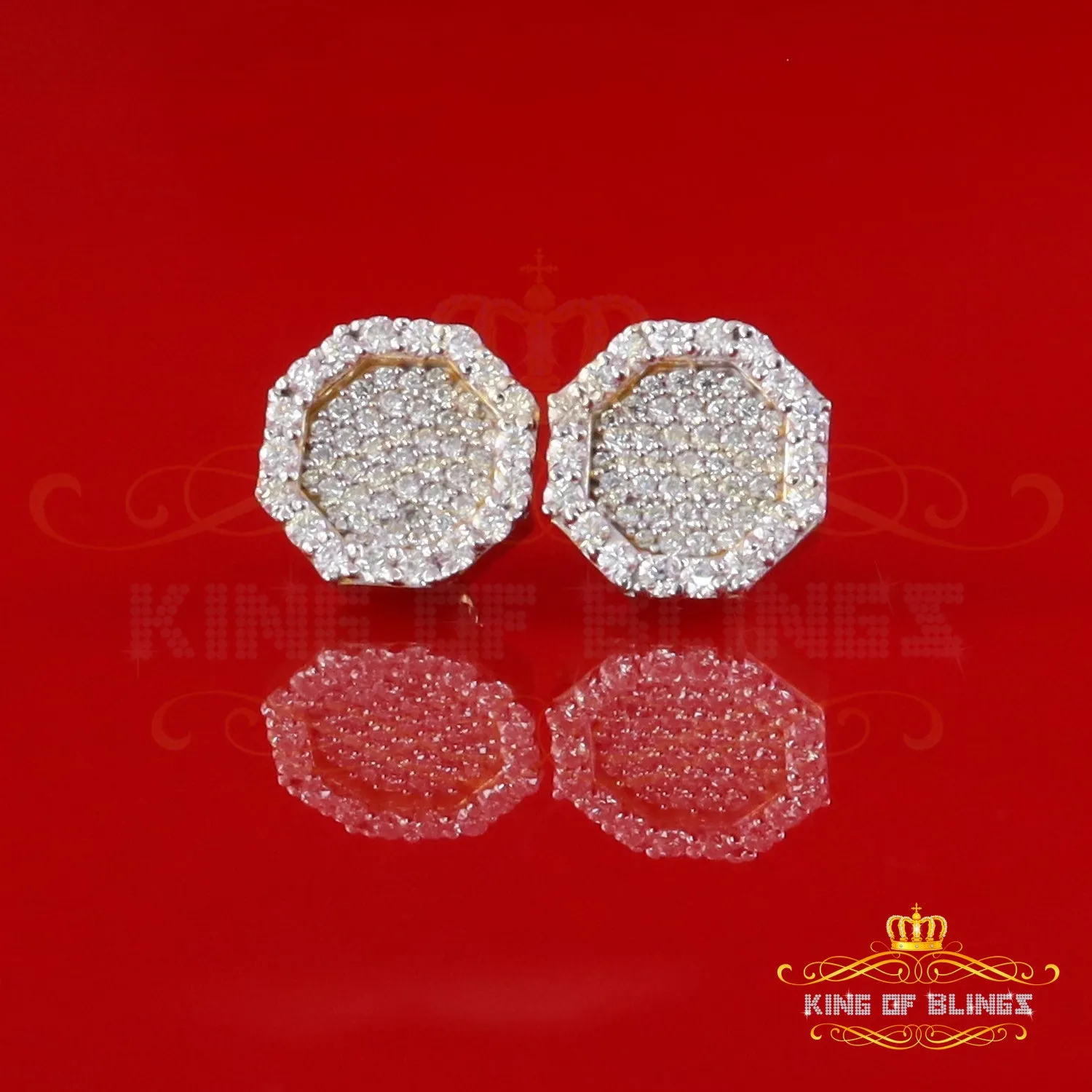 King  of Bling's 925 Yellow Silver 1.00ct VVS 'D' Moissanite Octagon Stud Earring Men's/Womens