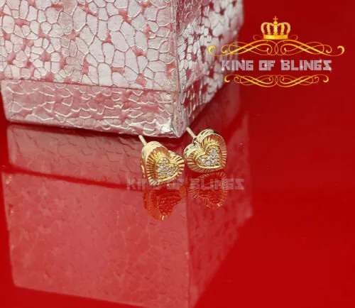 King of Bling's Aretes Para Hombre 925 Yellow Silver 0.24ct Cubic Zirconia Heart Women's Earring